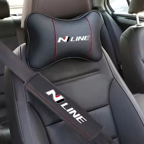 PU Leather Car Headrest Pillow Seatbelt Shoulder Pad For Hyundai N LINE NLINE i10 i20 i30 N Performa