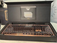 （二手）AZIO RETRO CLASSIC 牛皮復古打字機機械式鍵盤 罕見有線版 黑金色 玫瑰金邊框