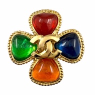 全新 ◇ 香奈兒 Vintage 96A Coco Mark Gripoix 花朵胸針，多色金色五金配件，附原廠盒，法國製造，女士款