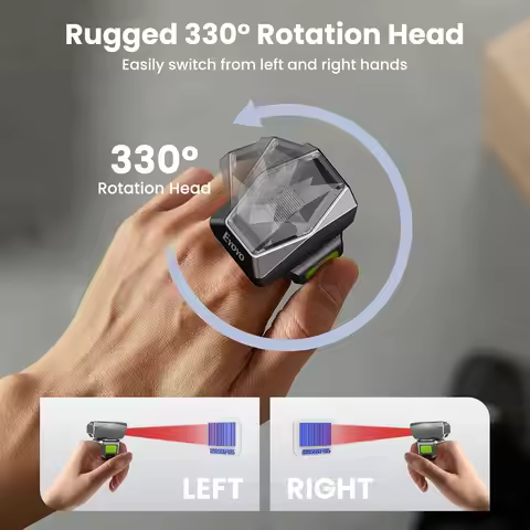 EYOYO Bluetooth Ring Barcode Scanner 1D/2D Barcode Scanner Mini Wearable Wireless Bluetooth Finger Q