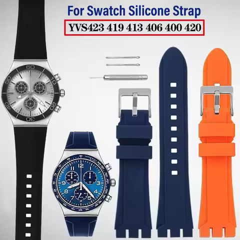 19mm 21mm For Swatch YVS420 YVS454 YVS423 419 413 406 400 420 YCS waterproof Concave Mouth Silicone 
