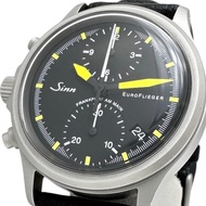 Sinn Euroflieger 計時碼錶，左投款，不鏽鋼錶殼/皮錶帶，自動機械機芯，黑色錶盤/黑色皮錶帶，男款 [二手]