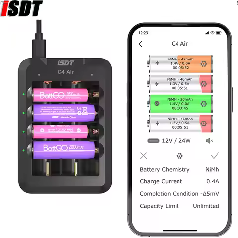ISDT C4 Air USB Type-C Charger 6-Bay 4A Universal Battery Smart Charger w/ APP Connection for AA AAA