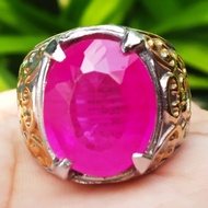 BAYAR DI TEMPAT Cincin Titanium Batu Akik Pink Rose Quartz Full Cutting