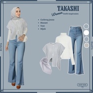 Trending 4-in-1 Suit {vest + Cutbray Jeans Pants + Cuff + Hijab} One Set Korean Style_SR130
