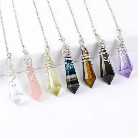 Natural Crystal Pendulum for Dowsing Divination Reiki Healing Stone Point Pendant Wiccan Altar Decor