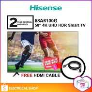 Hisense 4K UHD HDR Smart TV A6100G Series Television (58") 58A6100G [Free HDMI Cable]