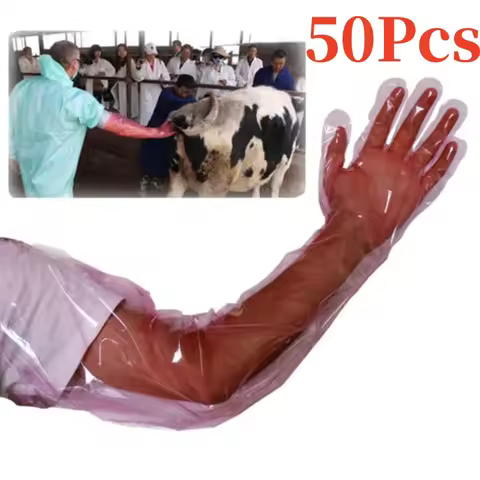 50Pcs Disposable Soft Plastic Vet Gloves Durable Disposable Farm Gloves Long Arm Veterinary Examinat