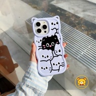 3D Wave Cat Ears Phone Case For Samsung Galaxy A73 A57 A56 A55 M55 F55 A54 A53 A52 A52S A51 A50 A50S