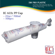 EC A22C PP Cup with Flat Lid [ 100sets± ]  22oz Disposable Plastic Cup Cawan Plastik