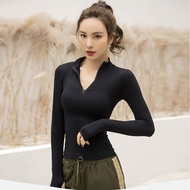 Sukan Top Wanita Seksi Baju Yoga Ketat Sukan Lari Baju T-Shirt Lengan Panjang Serap Peluh