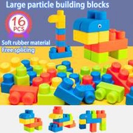 16pcs Soft Rubber Building Blocks Set For Children , Baby Brain Teaser Toys With Large Particles For