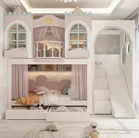 Solid Wood Children's Bed, Bunk Bed, Princess Castle Bed
