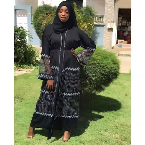 Houseofsd 2024 Ladies Fashion Islam Kaftan Muslim Hijab Abaya African Gauze Sleeves Long Dress Diamo