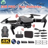[Two Batteries] Drone E88 Pro Foldable RC Quadcopter 4K HD Camera Stable WiFi FPV Drone Lipat Portab