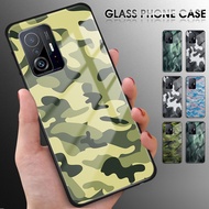 For Xiaomi 11T Pro Mi 11 Lite 5G NE Camouflage Soft Edge Silicone Case Shockproof Tempered Glass Back Cover Phone Casing