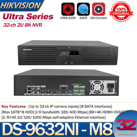Hikvision Original NVR 32-ch 2U 8K NVR DS-9632NI-M8 32ch IP Cameras 8 SATA HDD Network Video Recorde