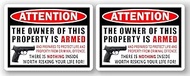 Property Security Warning Sign, Armed Owner Notice, 2nd Amendment Handgun Pistol Sticker 4x3 inches,
