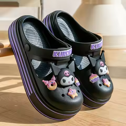 WomenS Cute Sanrio Cartoon Platform Crocs, 4 Styles Kuromi/hello Kitty/my Melody/cinnamoroll Decorat