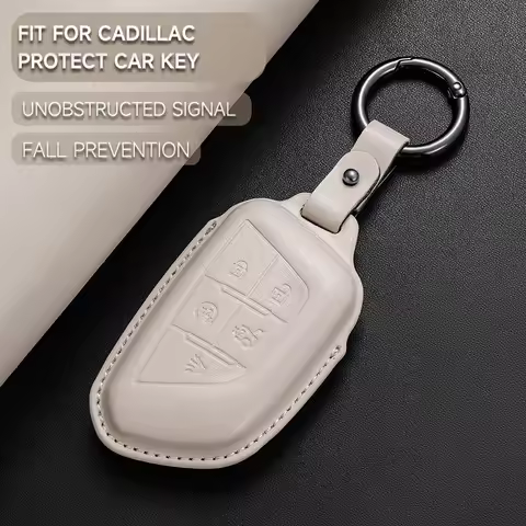 Leather Car Key Cover Case Protection Shell Keychain For Cadillac CT4 CT4-V CT5 C8 Corvette LYRIQ 20