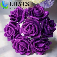 LILYES Foam Roses Wedding Party Decor Bride Bouquet with Glitter Powder Blue Roses Artificial Flower