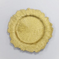 Hot Sale 13 Inch Reusable Wedding Event Party Table Decoration Supplies Plastic Gold Reef Charger Pl