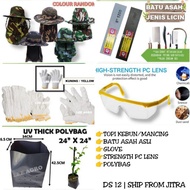 ANTI UV TOPI KEBUN PENUTUP MUKA/MEMANCING | BATU ASAH ASLI | GLOVE | PC LENS | POLYBAG