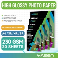 Yasen High Glossy Photo Paper Inkjet Printer Paper A4 5R 4R 3R 230GSM Instant Dry 20 Sheets