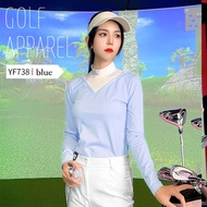 Pgm Autumn Winter Golf Shirts for Women Long Sleeves Fleece Warm Tops Ladies Golf Wear Windproof V-N