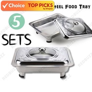 5 Sets 5Litre Buffet Tray– Embossed Food Serving Tray | Buffet Pan | Kenduri Tray Set |  Stainless S