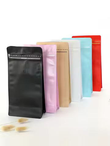 block bottom stand up pouch 1/2 1 pound colorful coffee bean packaging aluminum foil zip lock bag wi