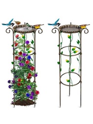 2合1戶外鳥飼料器和攀爬植物的植物架 - 可拆卸的黃銅色立式鳥飼料器,共長100公分