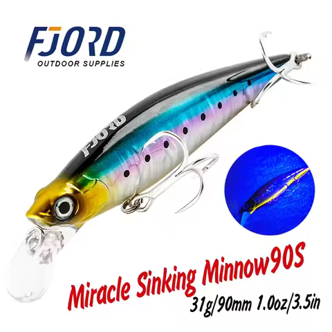 FJORD 90mm 31g Laser Miracle Sinking Black Minnow Hard Triple Hook Seawater Saltwater SwimBait Artif