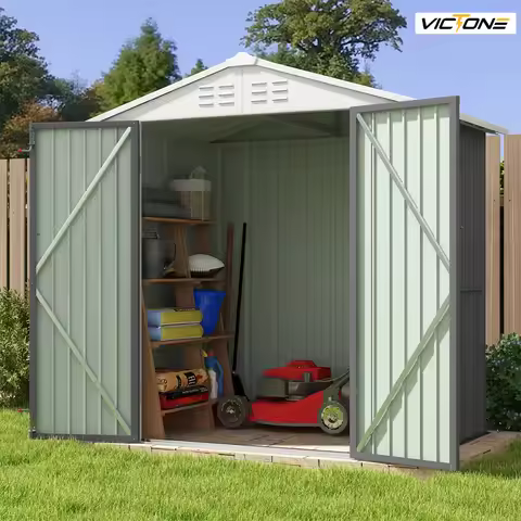 Victone 6' x 4' Metal Outdoor Storage Shed, Steel Utility Tool Shed Storage House with Door & Lock f