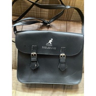 KANGOL Leather Shoulder Bag Solid Black Open And Close Size 9 x 7.5 x 1.5 Inches