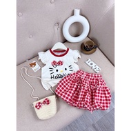 X56 Set bộ bé gái (Tặng túi) Set áo Kitty tay cánh tiên chân váy bí cho bé gái