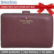 Kate Spade Wallet In Gift Box Medium Wallet Leila Pebbled Leather Mediu Cherrywood Dark Purple Red # WLR00394