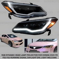 RGB DYNAMIC HEAD LAMP PROJECTOR FOR HONDA CIVIC FD FD1 FD2 RUNNING SIGNAL DAYLIGHT DRL LIGHT WELCOME