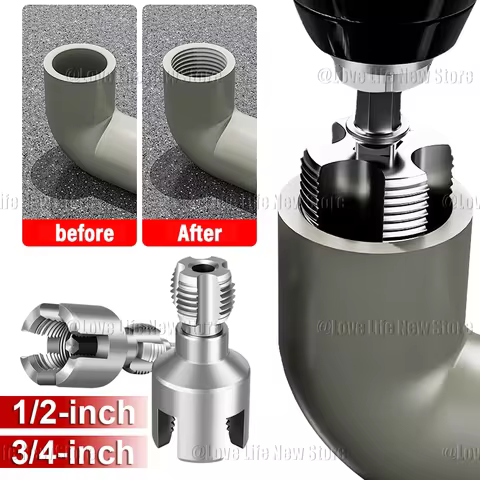 Electric Drill Compatible PVC Pipe Threader Kit, PVC Pipe Threader with 3 Dies 1/2" 3/4" 1" PVC Thre
