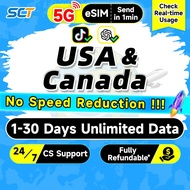 USA & Canada eSIM 5G 1-30 Days Unlimited 5G/4G Data eSIM USA eSIM Card AT&T/Bell/Telus