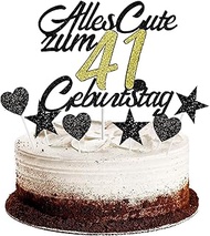 Conruich Cake Decoration 41st Birthday Man Cake Decoration Happy 41th Birthday Black Glitter Cake To