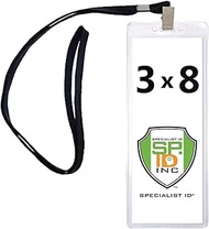 2 Pack - Heavy Duty 3X8 Ticket Badge Holder with Lanyard - Clear Plastic Extra Large Top Load Card S