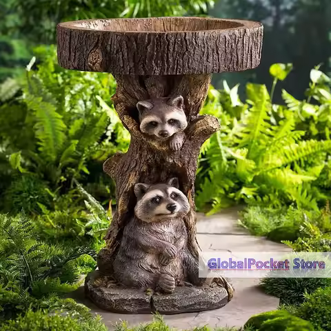Resin Raccoon Birdbath Polyresin Antique Garden Bird Bath Antique Garden Bird Bath Home Garden Yard 