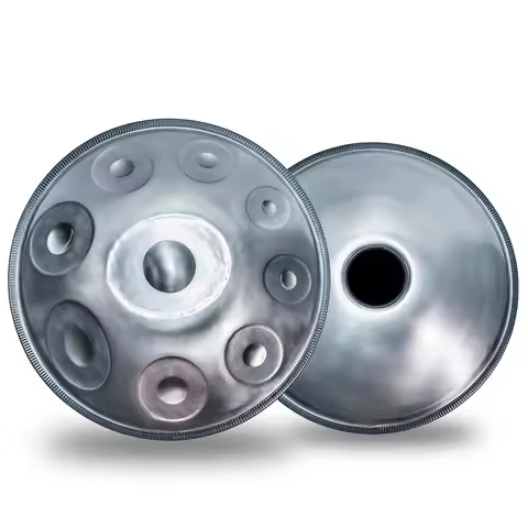 Stainless Steel Silver Handpan Instrument D Kurd 9-Note Hand Drum Air Silver Cloud