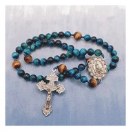 Catholic Rosary Our Lady Fatima Rosary Blue Yellow Tiger Eye Baptism Gift Handmade Knotted Rosary