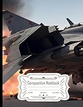 Composition Notebook Wide Ruled: Fighter Jet Destroyed with Realistic Explosion and Smoke, 3D Render