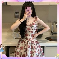 Women's Sexy Floral Dress, Suspender Dress, Backless Dress,Spaghetti Strap Rose Printed Causal Dress