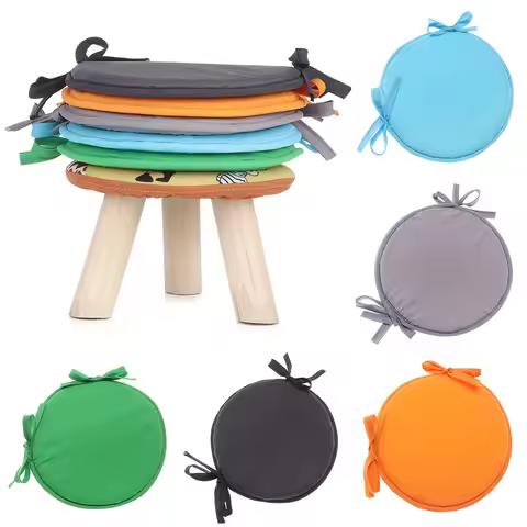 30/38cm Solid Color Round Garden Chair Pads Removable Tie-on Seat Cushion for Outdoor Bistro Stool P