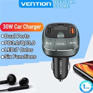 Vention 30W Quick Car Charger  Bluetooth 5.0 With FM Transmitter Dual USB Ports Quick Car Charger QC