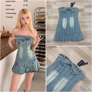 STYLISTA เดรสทรงพอดีตัว ผ้ายีนส์ ฟอกสีสวย กระโปรงจีบ